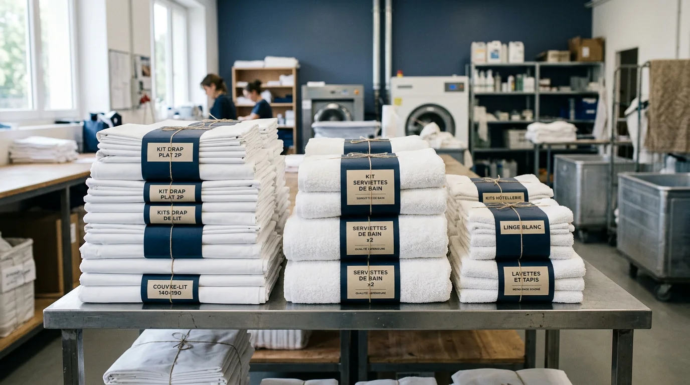 Kits de linge propre plié et étiqueté prêts à poser pour la location courte durée