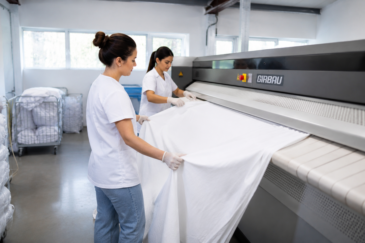 Drap blanc de qualité hôtelière calandré par Atelier du Linge by Naps, blanchisserie professionnelle en Île-de-France