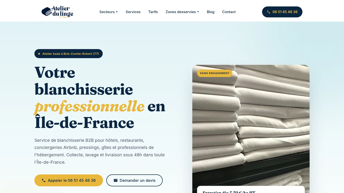 Capture de la page d’accueil de Atelier du Linge by Naps