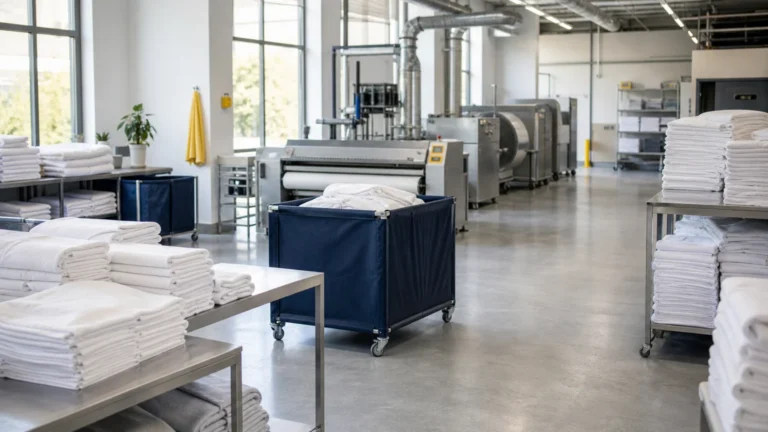 Atelier de blanchisserie professionnelle avec linge hôtelier pour Airbnb