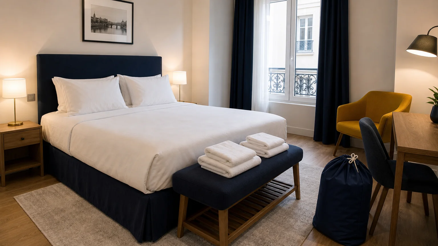 Lit fait et linge propre prêt pour une nouvelle arrivée