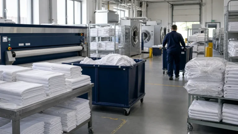 Atelier professionnel de blanchisserie pour linge grand format en Île-de-France