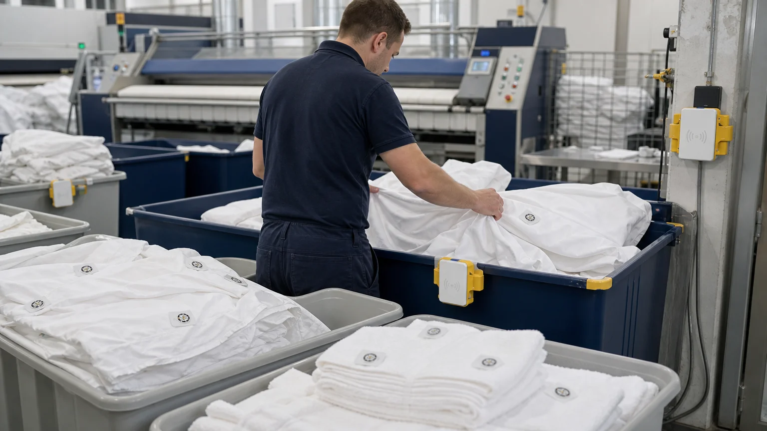 Tri et traçabilité de lots de linge grand format dans un atelier professionnel
