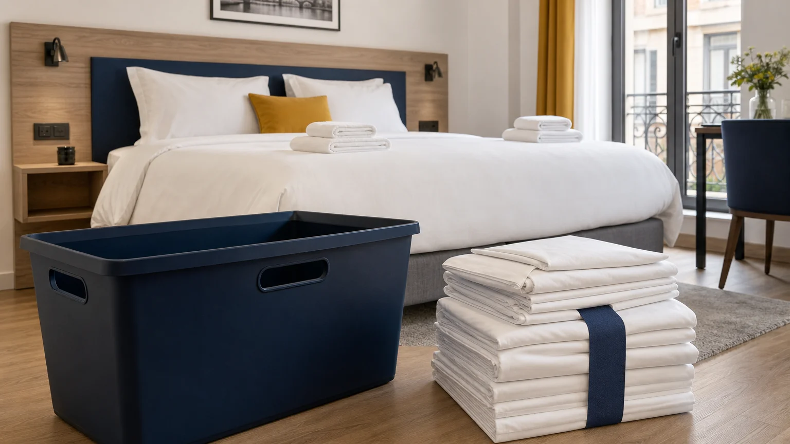Lit préparé dans un meublé de tourisme avec linge professionnel propre
