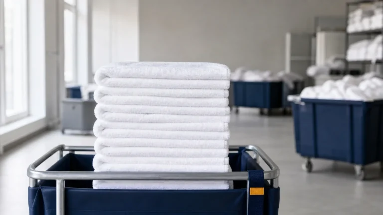 Pile de serviettes de bain professionnelles pliées dans un atelier