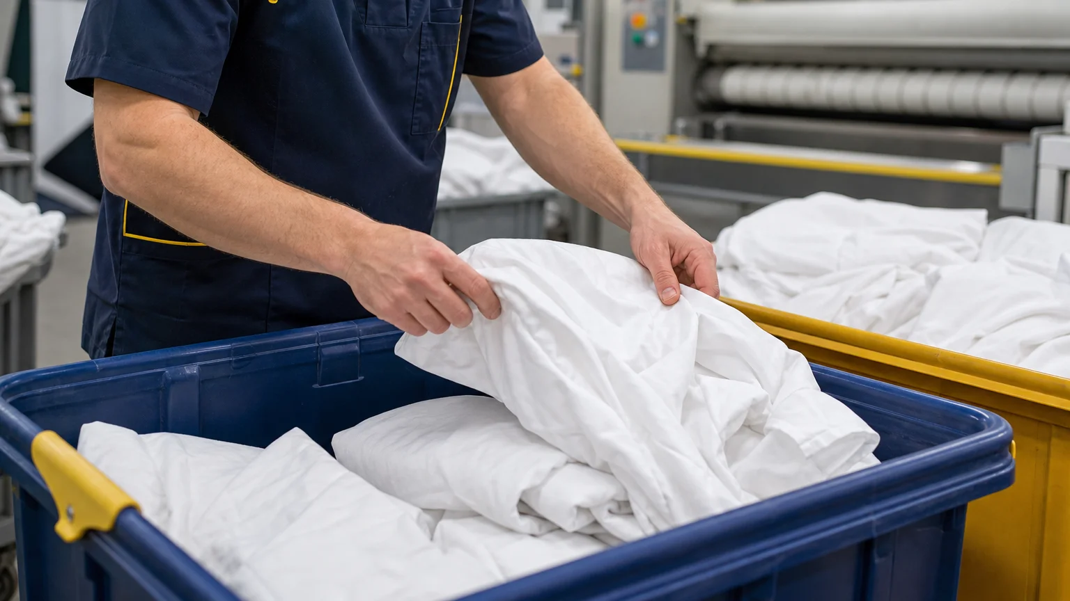 Tri du linge professionnel dans des bacs de collecte en atelier